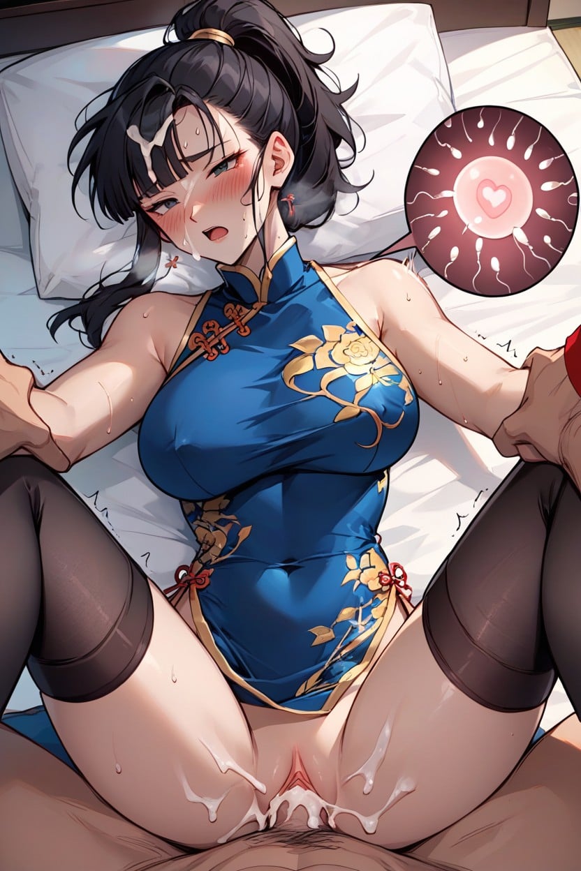 Tongue Out, Tight Dress, Vaginal Missionary Hentai AI Porn