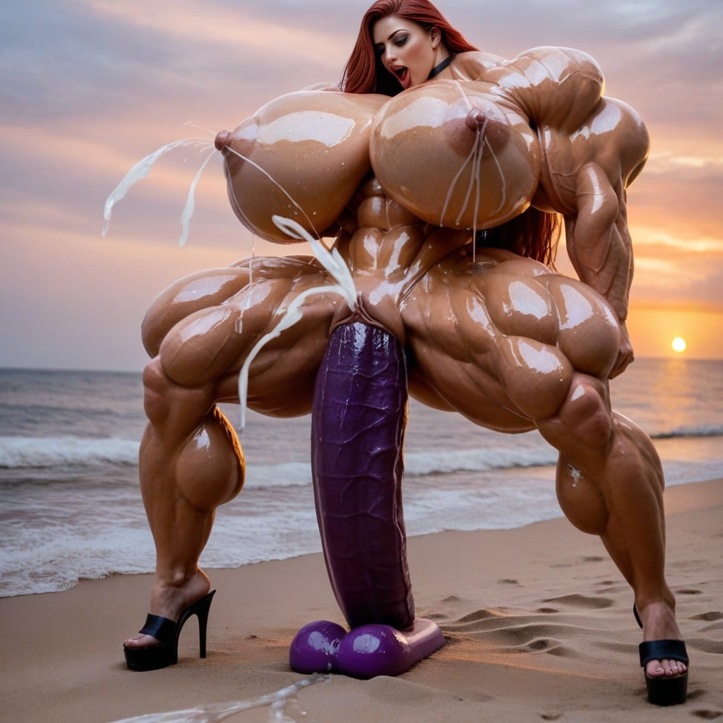 Dildo Ride, Oiled Skin, Autofellatio AI Porn