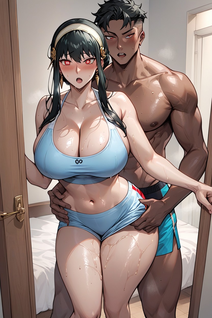 Massive Breasts, Mini Skirt, African Man Standing Hentai AI Porn
