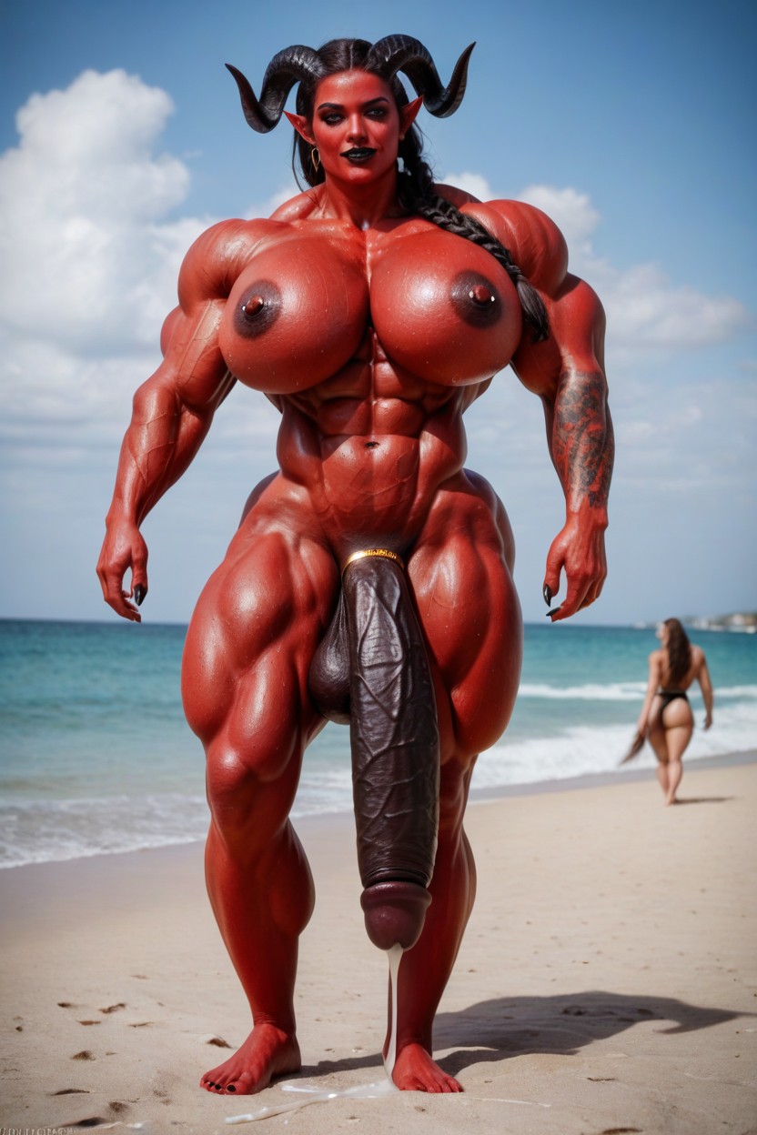 Exaggerated Massive Black Cock, Toned Muscles, Giantess Porno IA transsexuelle