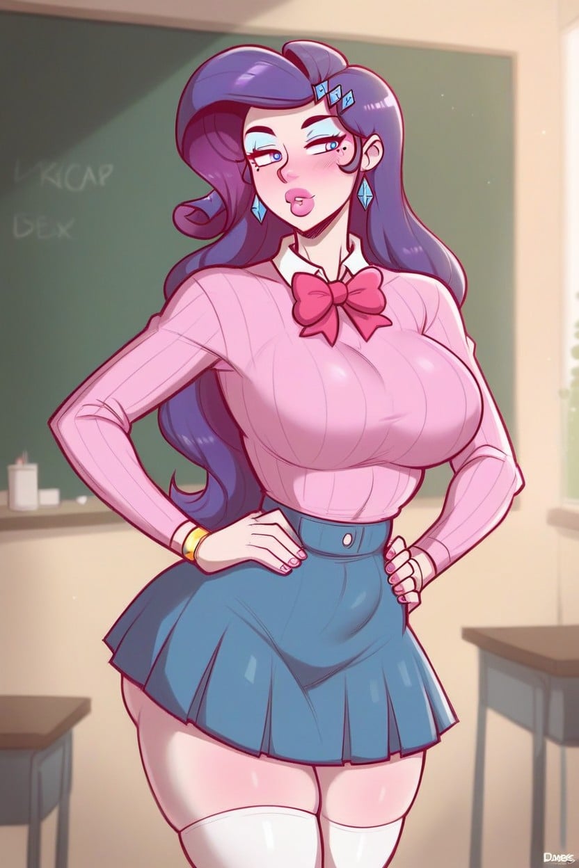 Hands On Hips, Pale Skin, Thighhighs Socks Hentai AI Porn