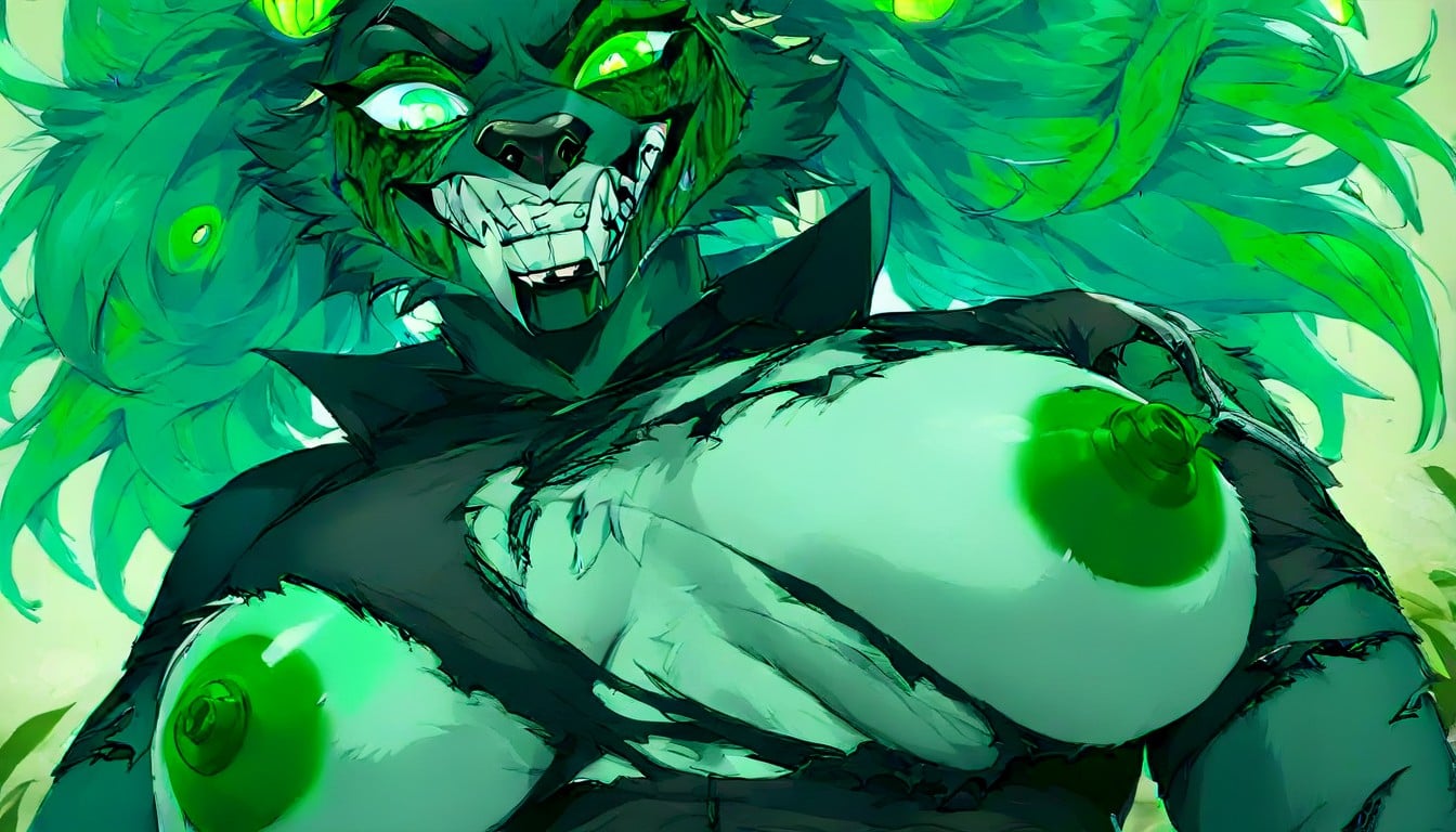 Flowers On The Body, Poison-green Flowers, Dark Green Skin Color Furry AI Porn