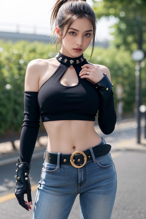 Front Facing, Expose Ones Chest, Areola Nipple Midium Breasts AI Porn