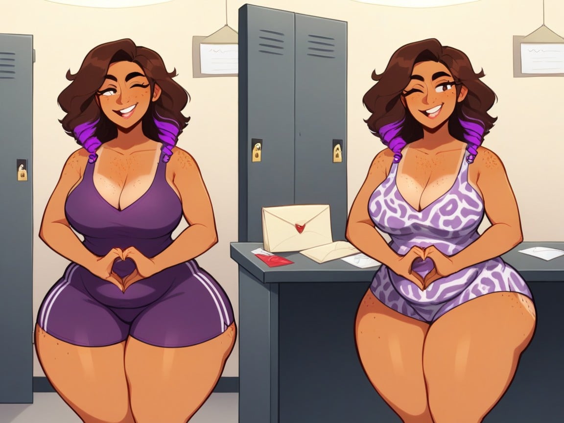 Hand Heart Signs, Chest And Hips Proportionate, Thick Full Thighs Hentai AI Porn
