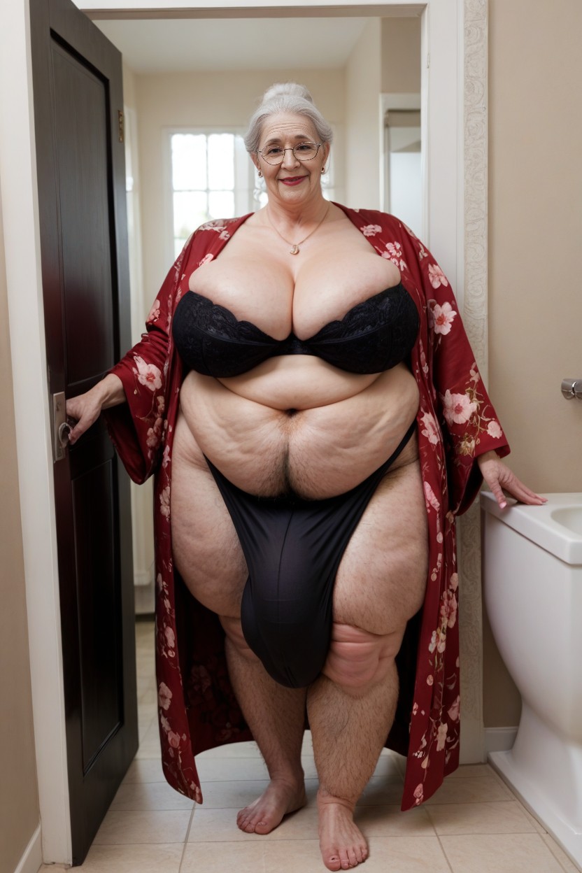 Extremely Fat, Bunhyper Weight Gain Hyper Obese Massive Cleavage, 1 Person AI Porn