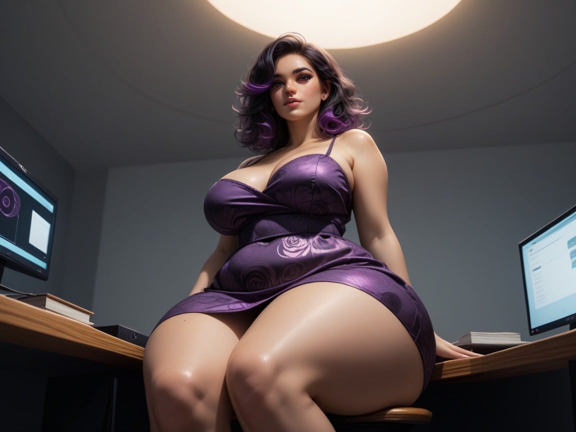 Nsfw, Chest And Hips Proportionate, Wearing A Purple Snakeprint Dress Latina AI Porn