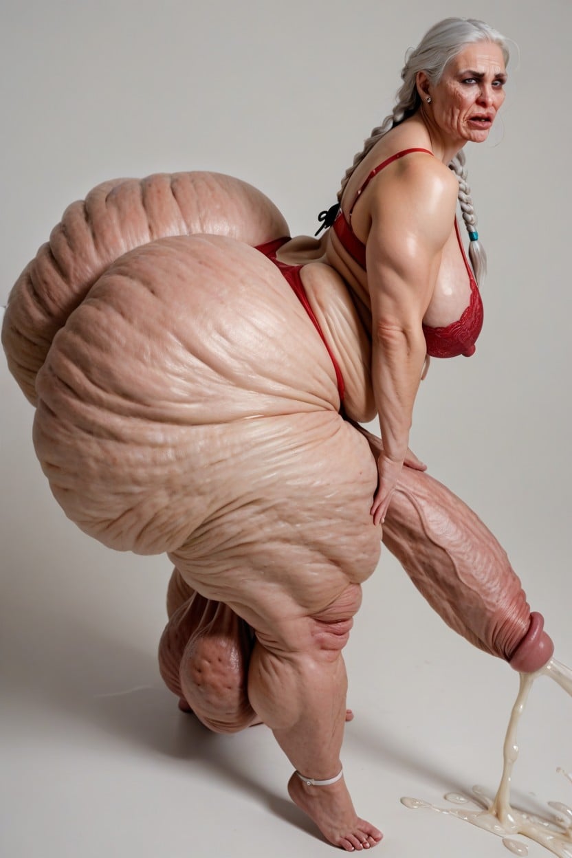 Saggy Breasts, Wrinkled Face, Erect Cock Shemale AI Porn