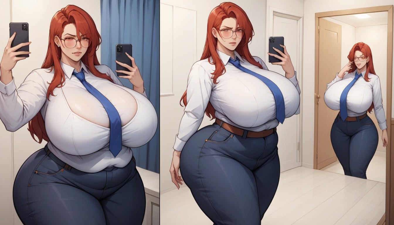 Selfie, Breasts Swelling Expanding Growing Enlarging So Much More And More With Weight Gain, Extremadamente Pesado En La Parte Inferior Hentai IA