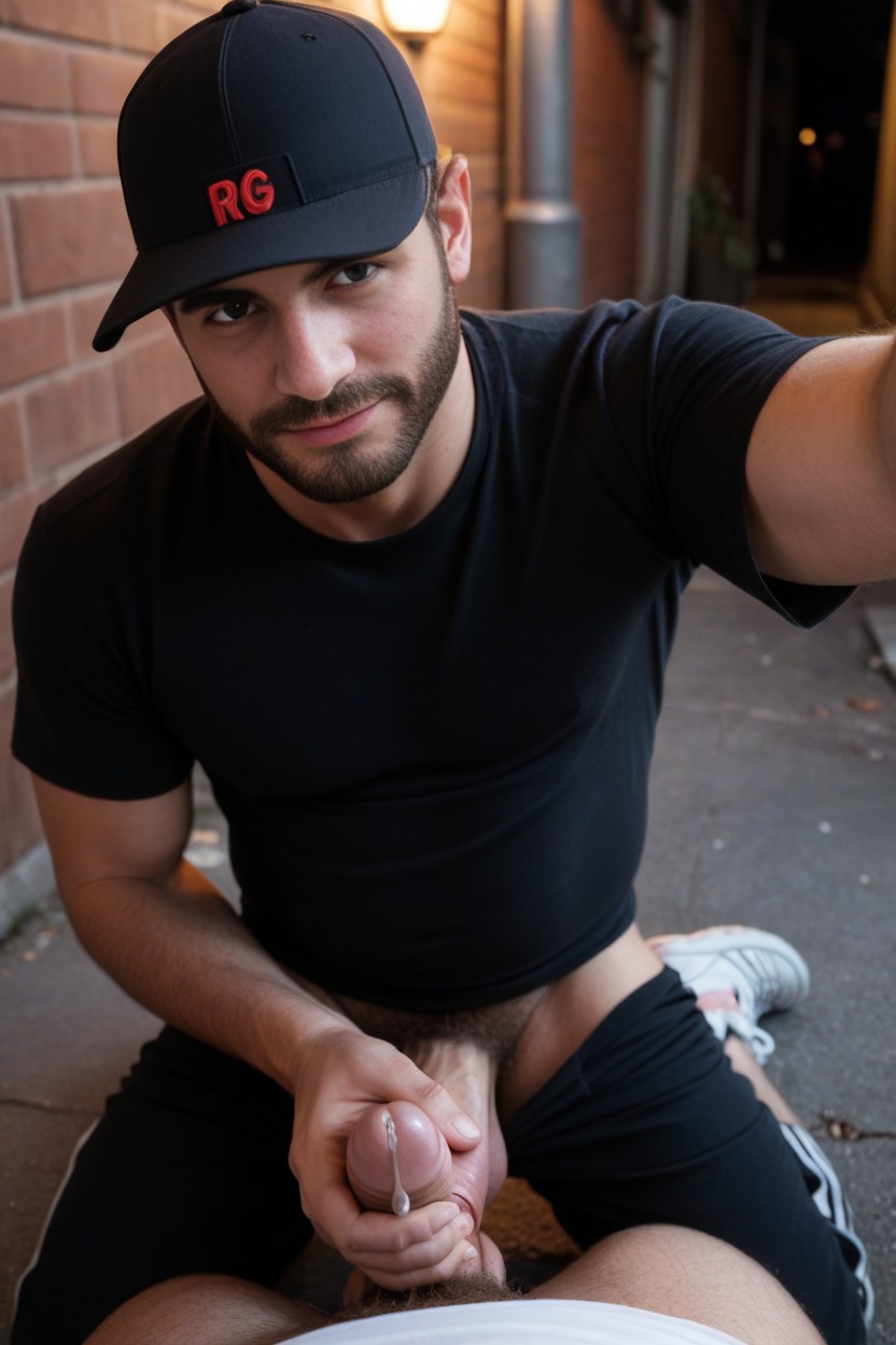 Selfie, T Shirt Pulled Up, Balls Out AI Gay Porn
