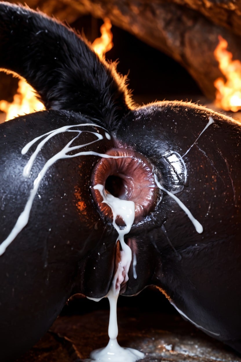 Wrecked Loose Anal Anus Ass Gaping, Hyper Black Red Fur Anthro, Rear View AI Porn