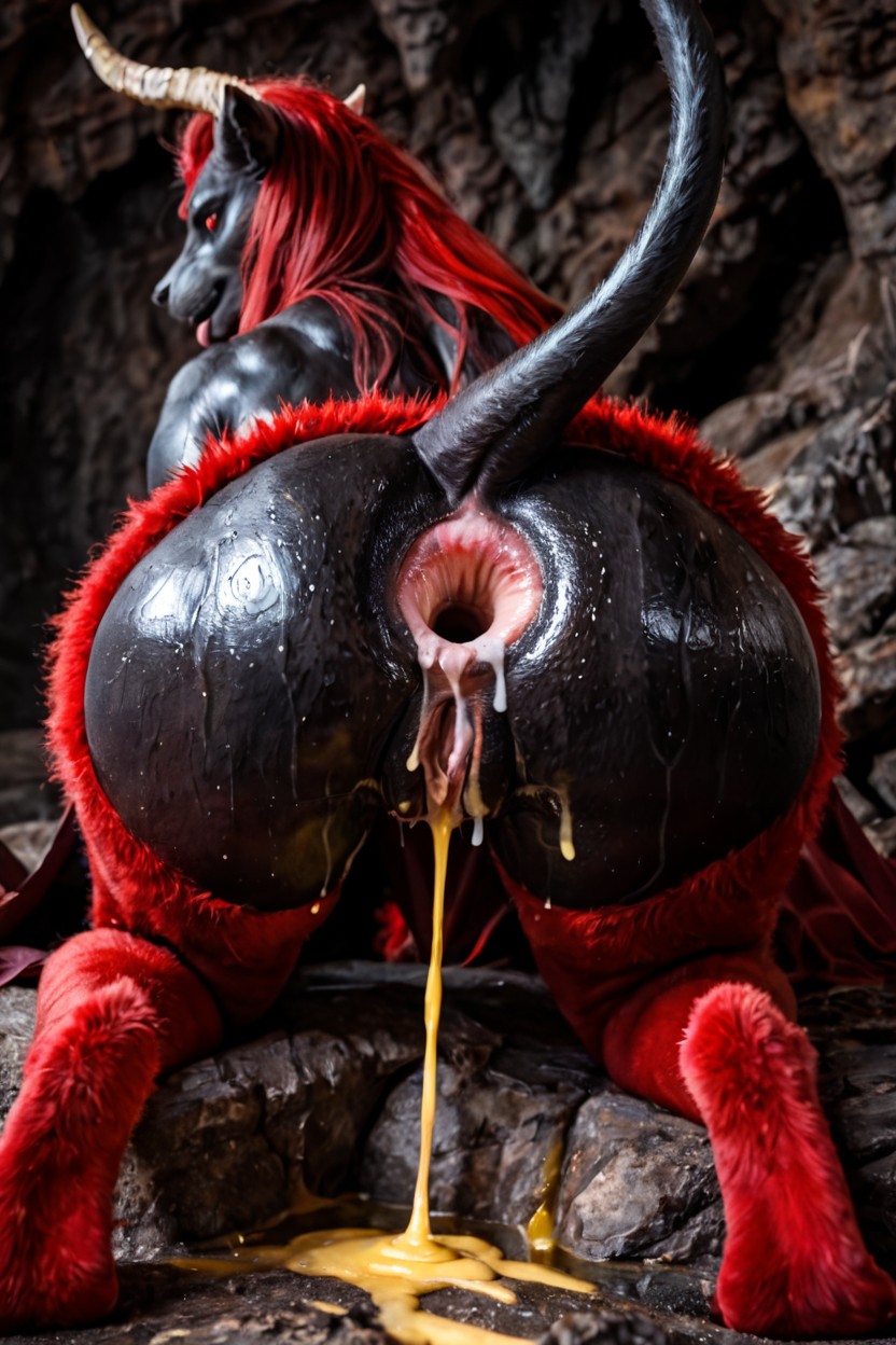 Black Furry Black Skin Anthro Bunny Evil In Cave With Fire, Bright Pink Anus, Extreme Detailed Dirty Gaping Ass Loose Hole AI Porn
