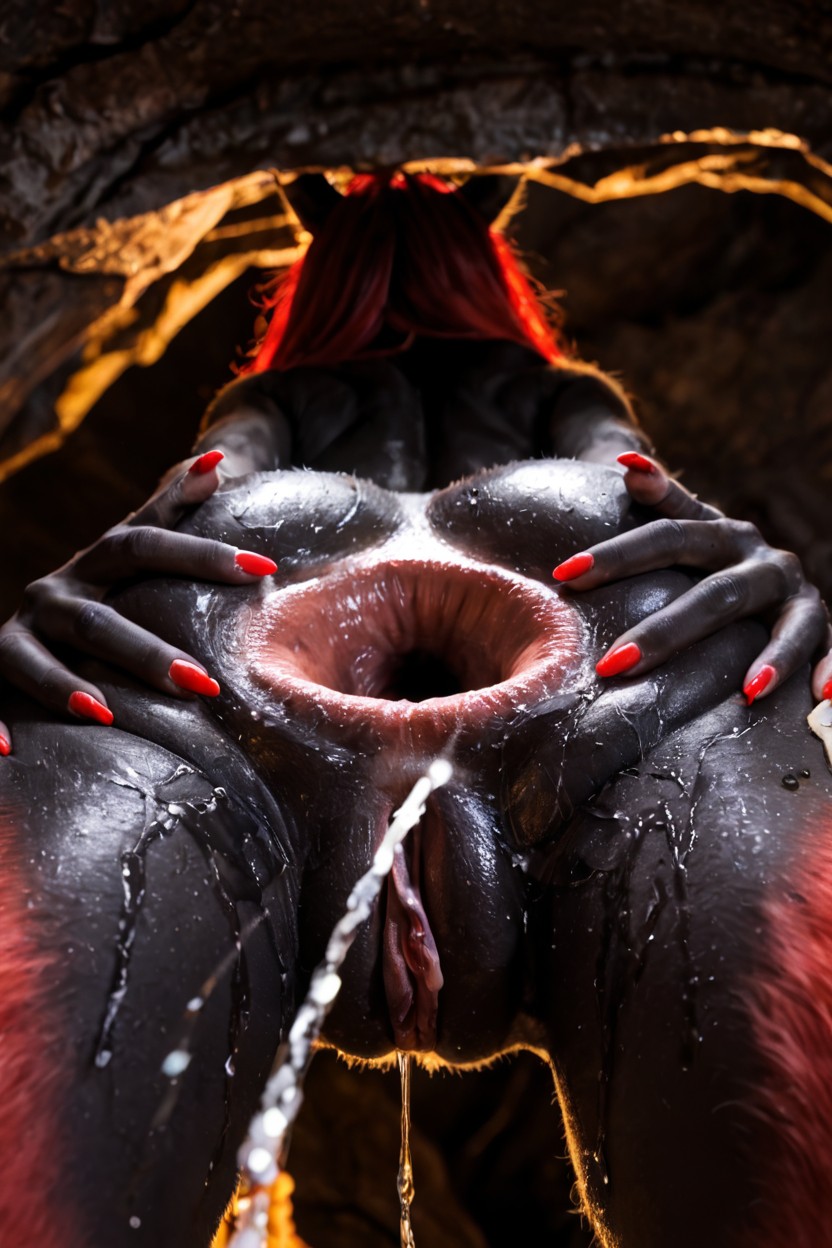 Black Furry Anthro Demon, Dark Cave, Wrecked Loose Anal Anus Ass Gaping Dripping AI Porn