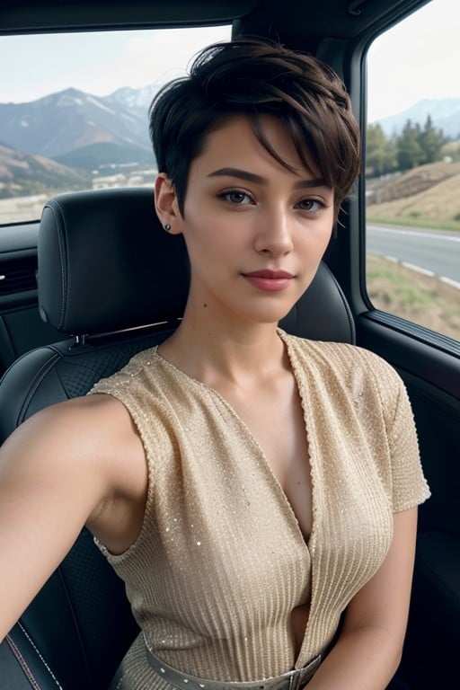 Pixie Cut, Car, Selfie Shemale AI Porn