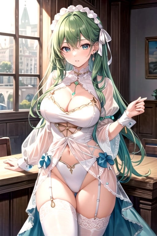 See Through Sleeves, Cleavage, Wrist Cuffs Hentai AI Porn