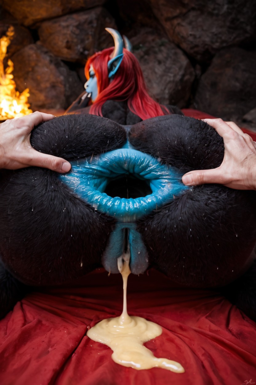Blond Hair, Extreme Detailed Gaping Ass Loose Hole Fur, Hyper Black Red Fur AI Porn