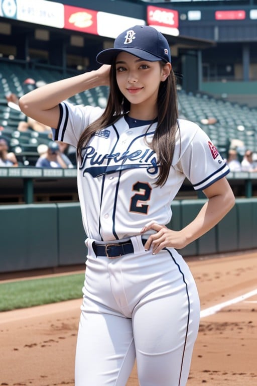 Baseball Stadion, Standing, BaseballuniformTransfrau KI-Porno