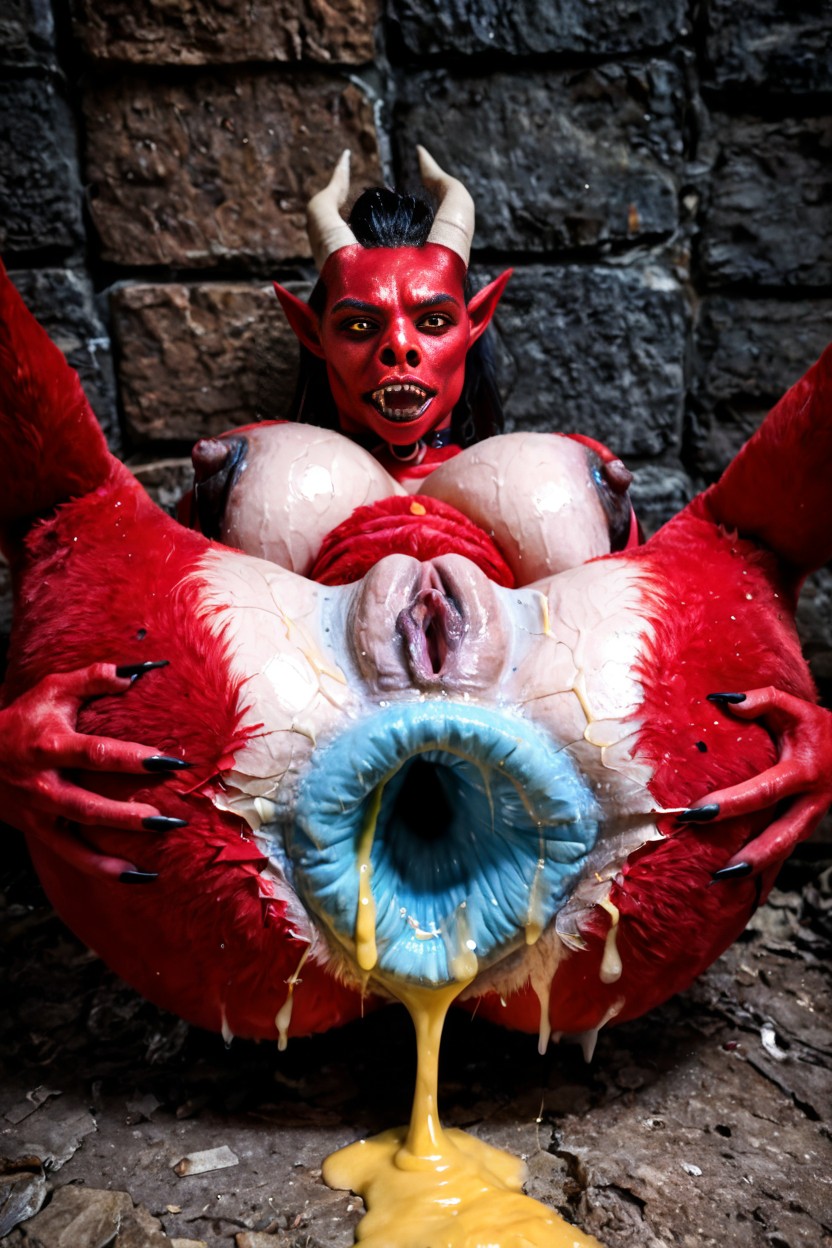 Hyper Black Red Fur Wrecked Loose Anal Anus Ass Gaping, Maximum Size Enormous Anus Ass, Black Demon Anthro Evil In Cave With Fire AI Porn