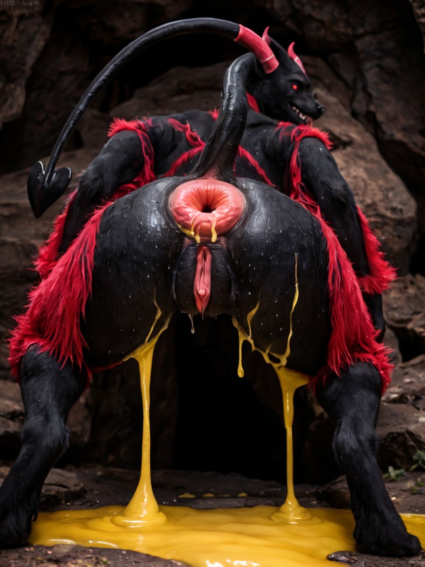 Hyper Black Red Fur, Body, Fur AI Porn