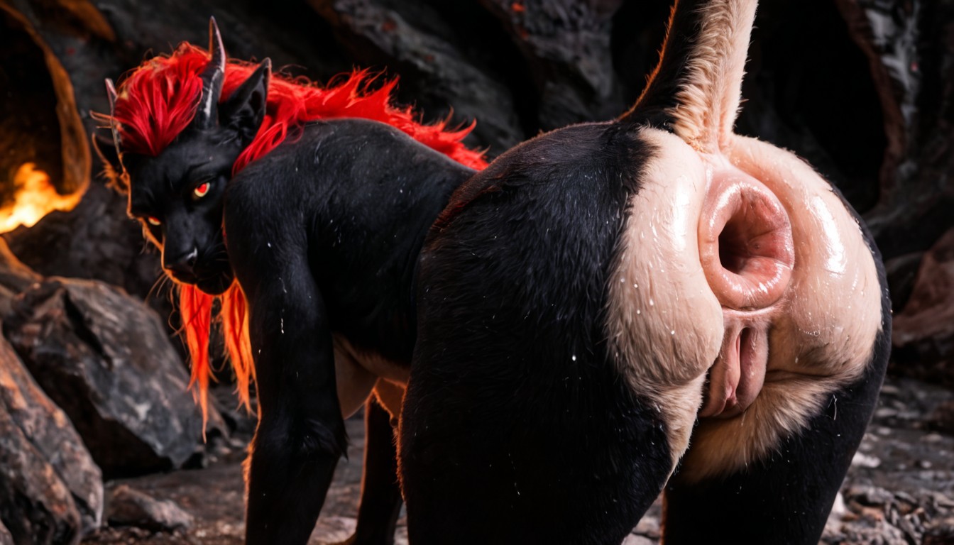 Fur, Black Furry Demon, Focus On Gaping Anus Hole AI Porn