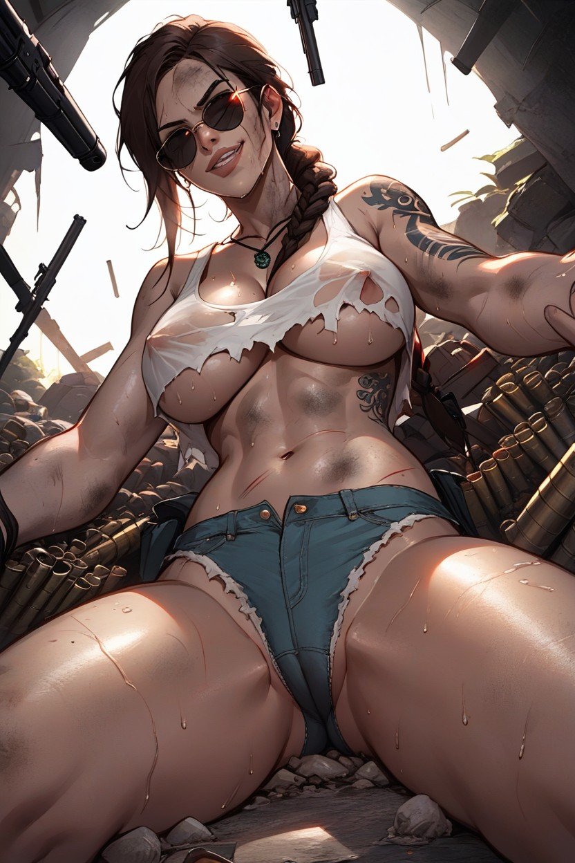 Tank Top, Guns All Around, Lara Croft Hentai AI Porn