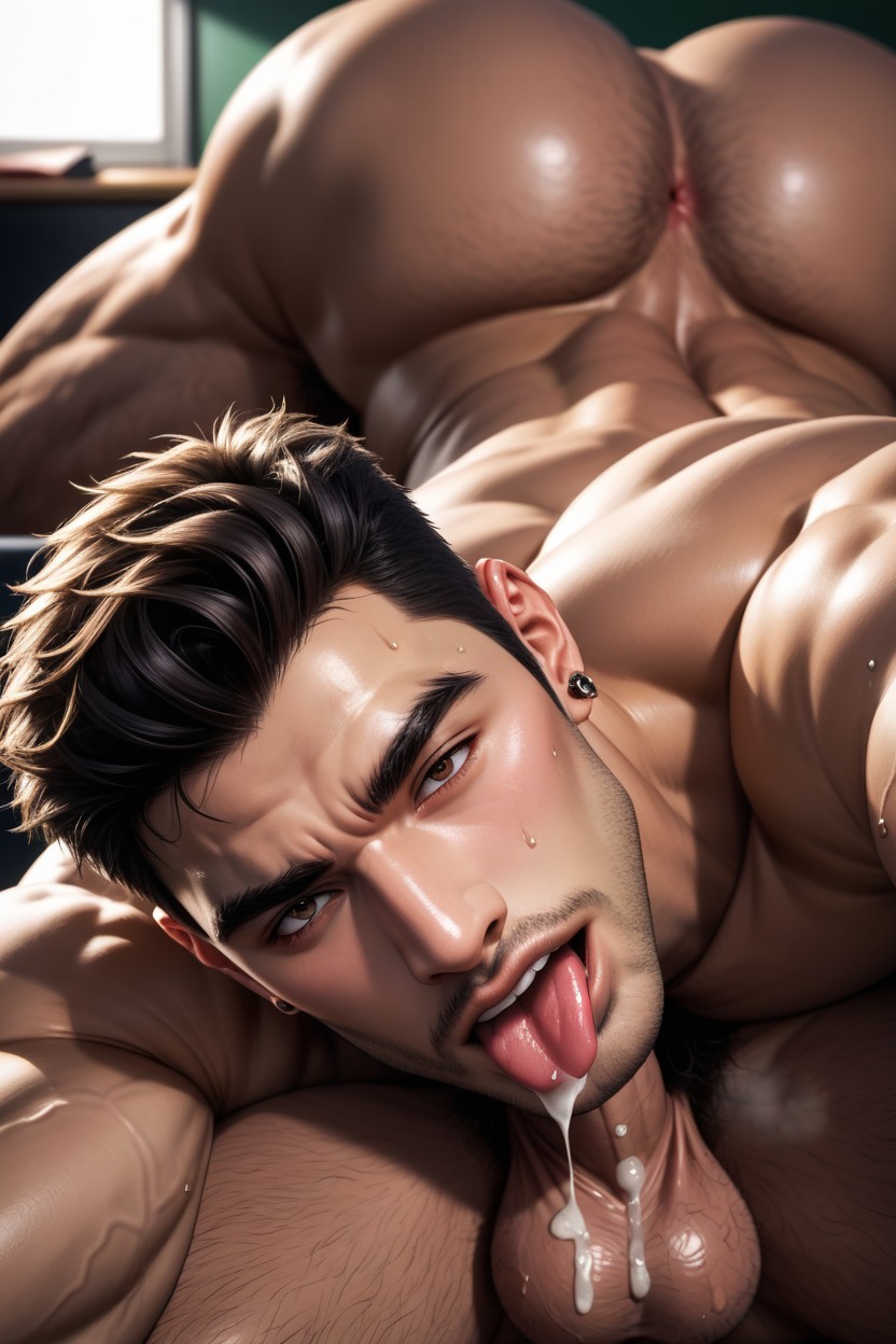 Tongue In Anus, Caucasian Male, Classroom Background AI Gay Porn