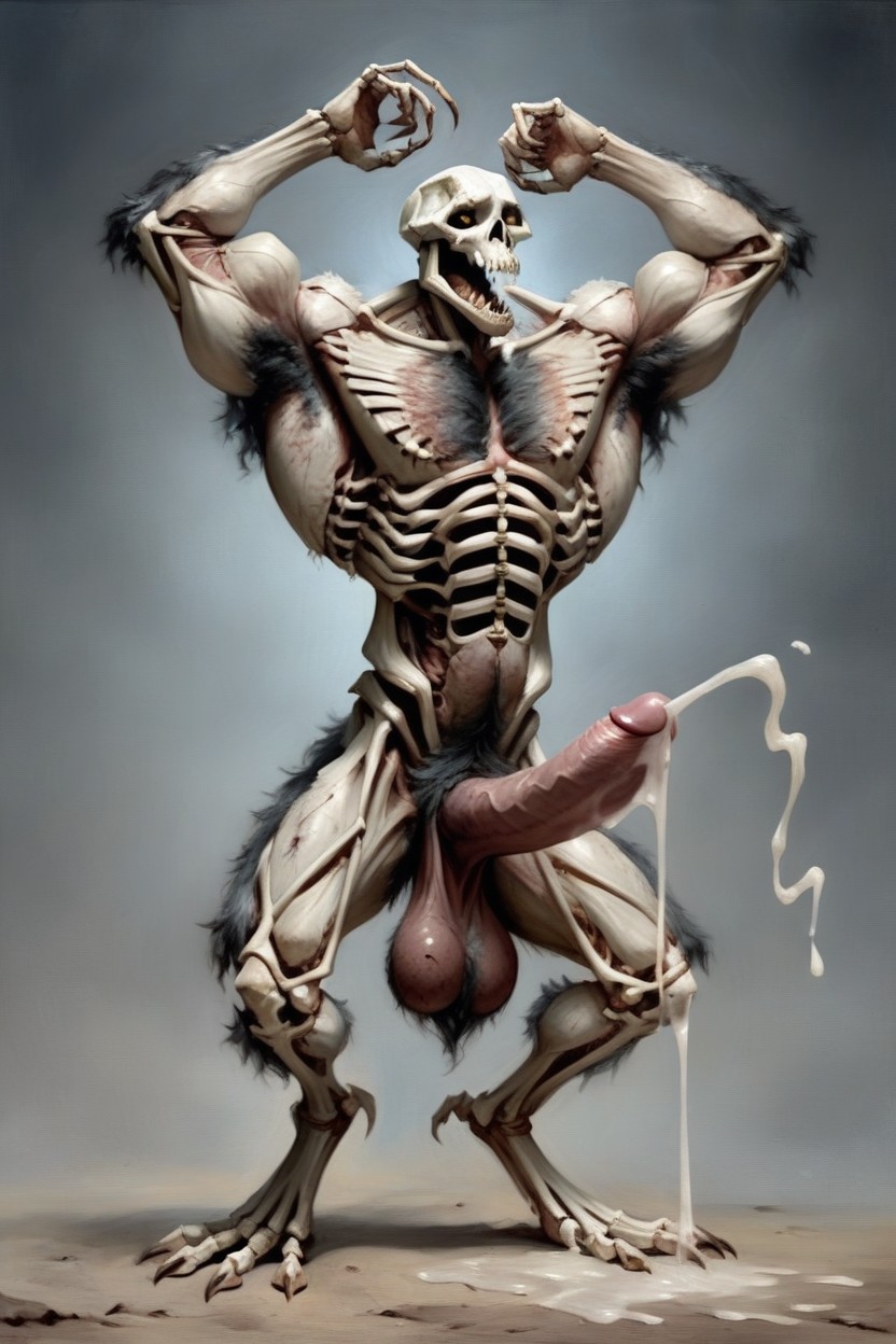 Skull, Arms Up, Cumshot Furry AI Porn