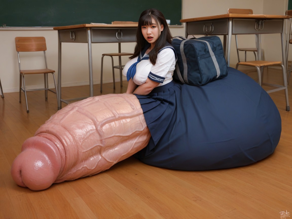 Tight Low Pigtail Hair With Bangs, Hyper Enormous Balls, Close Up Face AI Porn