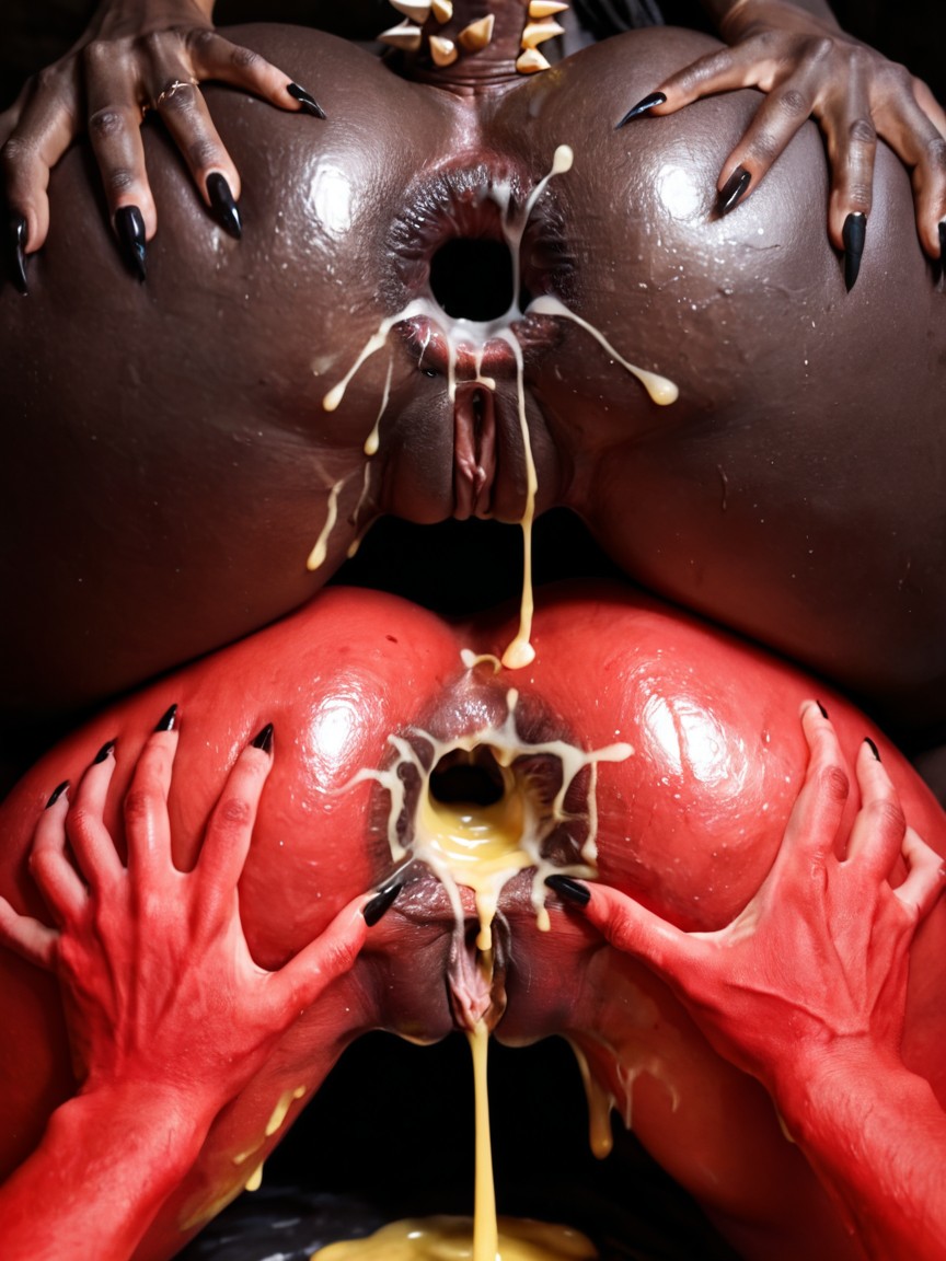 Large Flowing Yellow Fluid Flowing, Oozing Yellow Liquid Fluid, Focused Light On Anus AI Porn