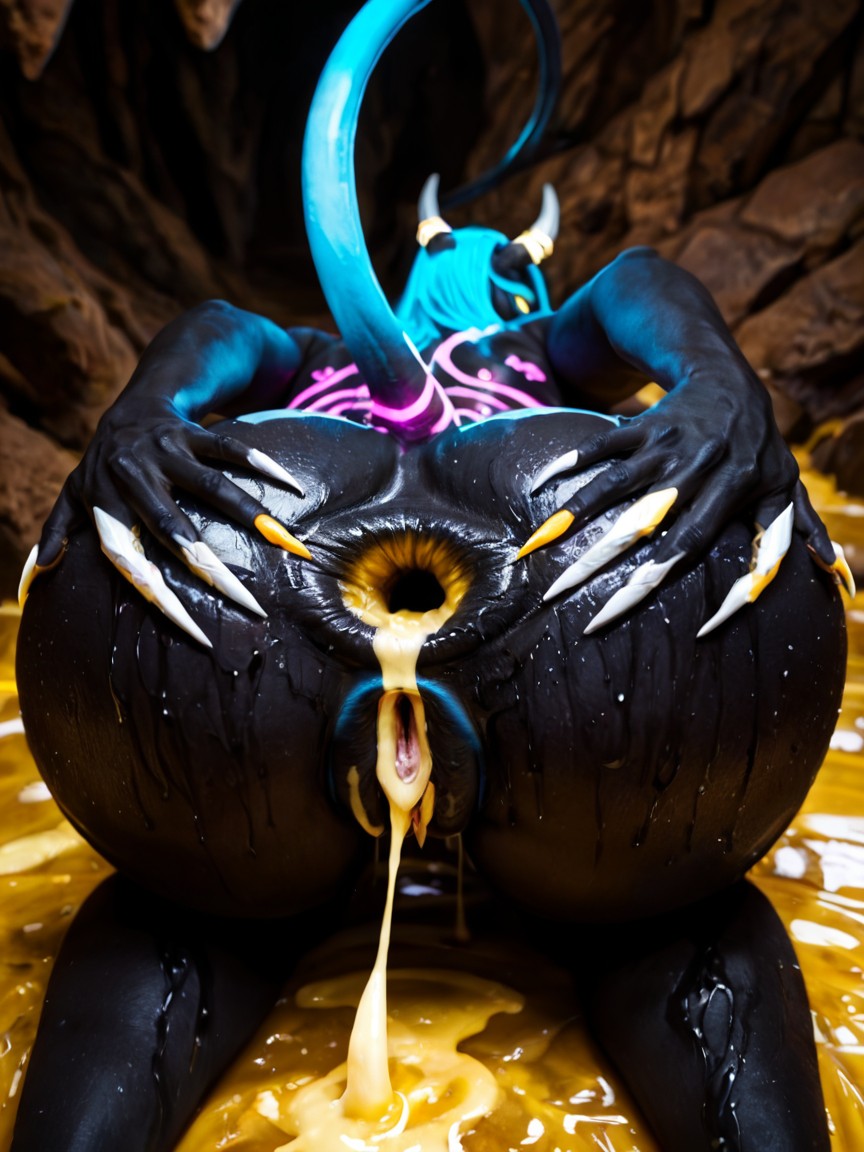 Dilated Massive Loose Anus Gape, Dark Blue Glowing Wet Cave, Black Claws AI Porn