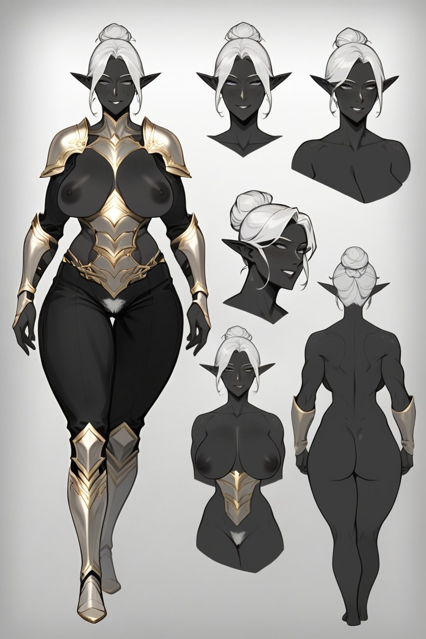 Model, Black Skin, Armor Gloves AI Porn