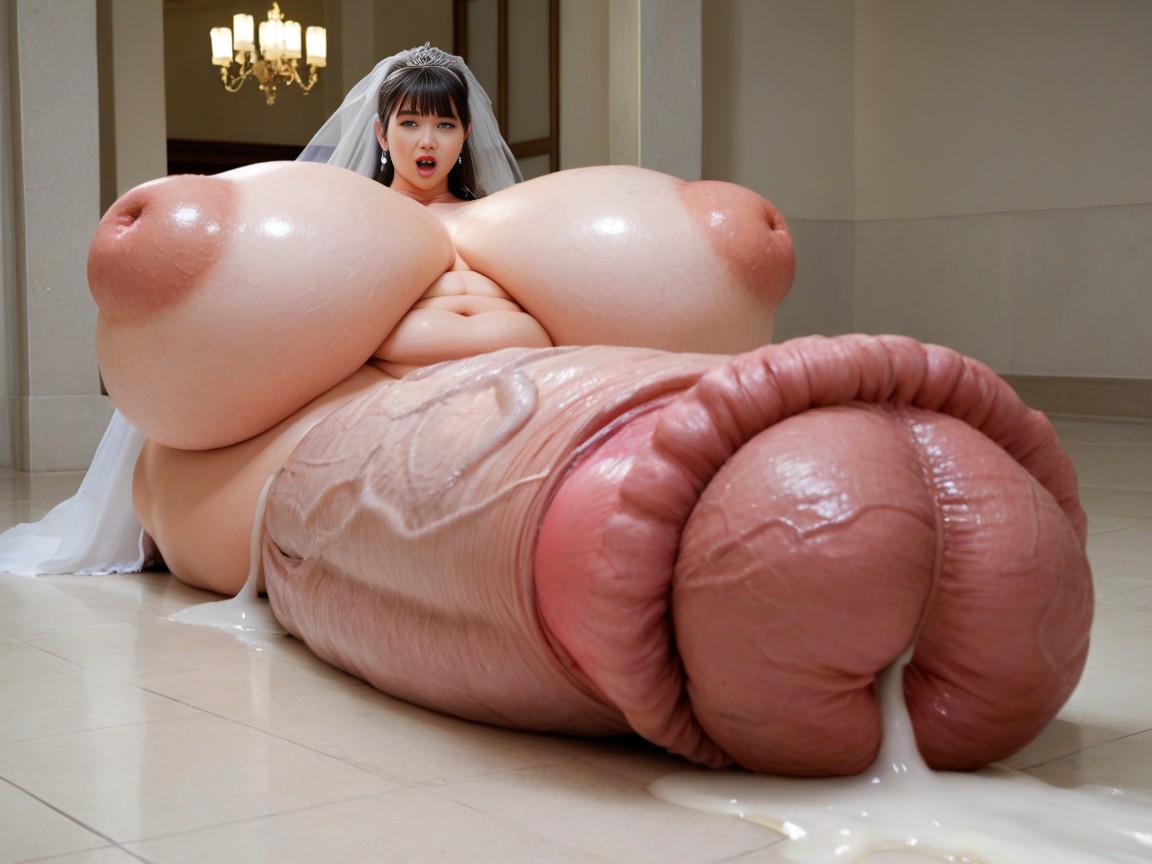 Hyper Enormous Balls, Woman With Own Triple Cocks, Both Breasts Are Fused With Own Cock And Balls AI Porn