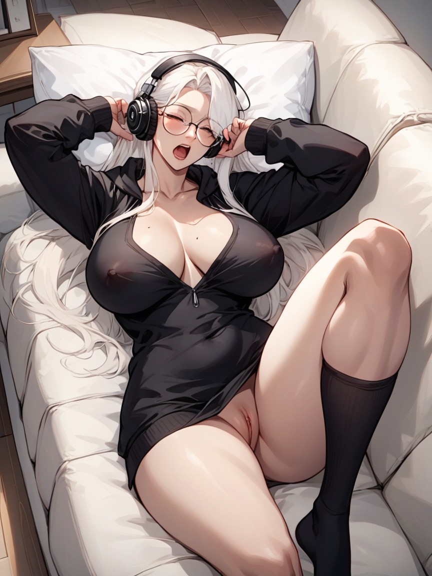 Woman Lying On Her Back, Woman Relaxing On The Sofa, Beautiful Japanese Woman Hentai AI Porn