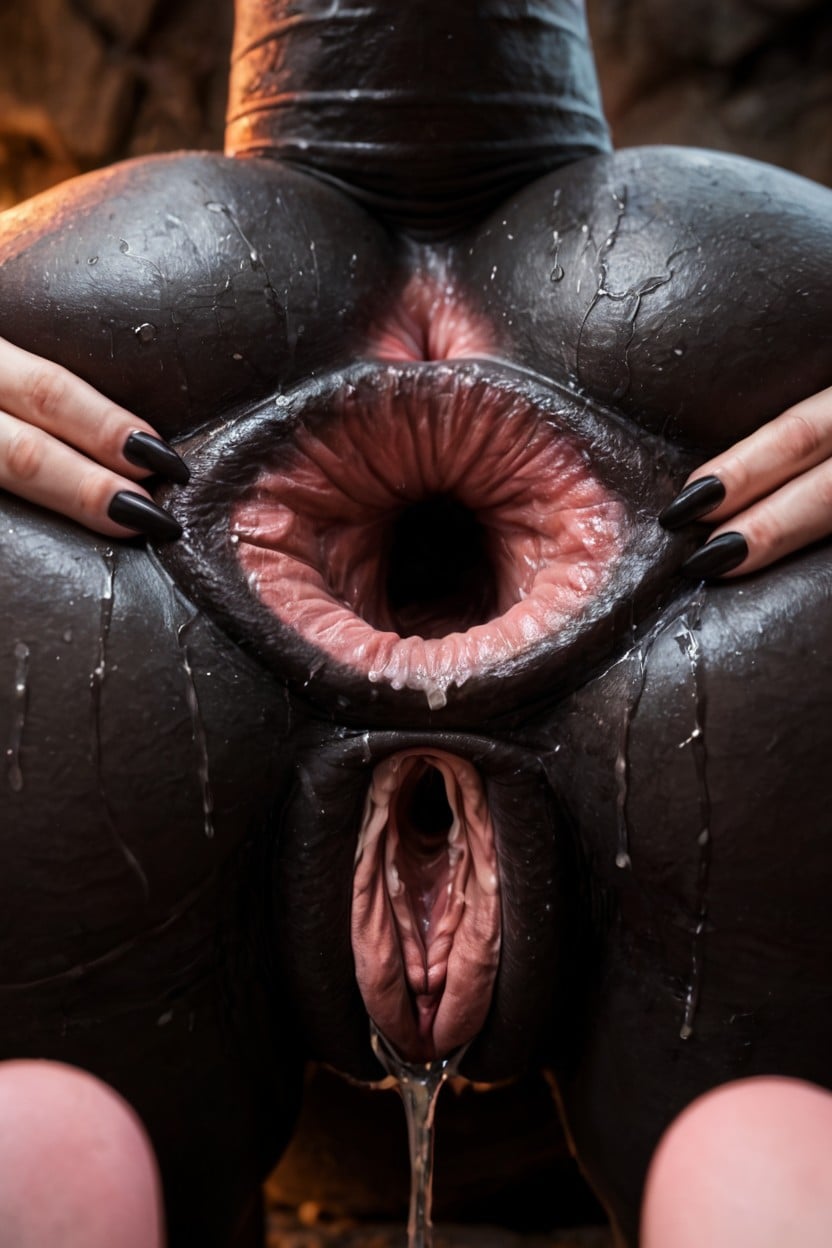 Black Skin Anthro Devils, Bright Pink Skin Color Rings Around Ass Anus, Black Claws AI Porn