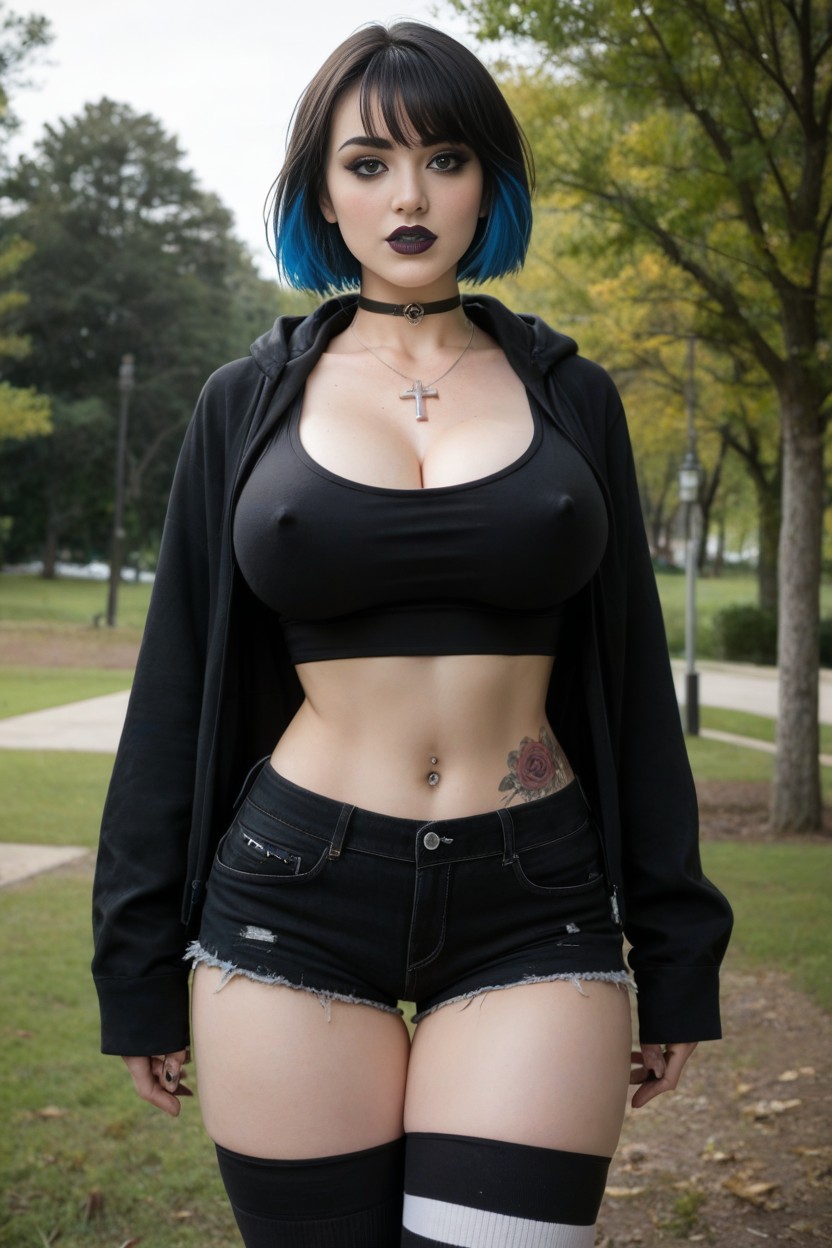 Looking At Viewer, Glossy Black Lipstick, Waist AI Porn