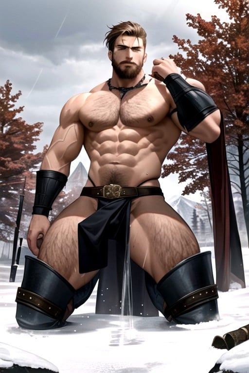 Viking, And Abrasions On The Body, Viking Is Much Taller Than Man AI Gay Porn