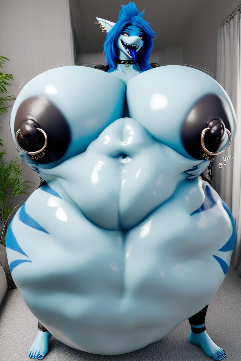 Dark Blue Skin, Vore, Mouth Open Furry IA