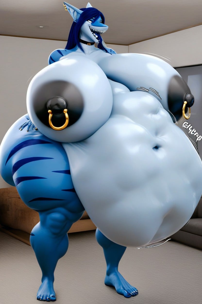 Blue Hair, Vore, Black Over Jacket ファーリーAIポルノ