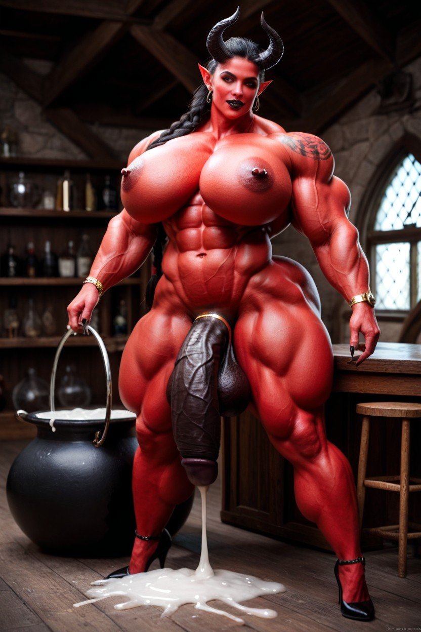 Bodybuilder, Black Nail, Big Black Horns Shemale AI Porn
