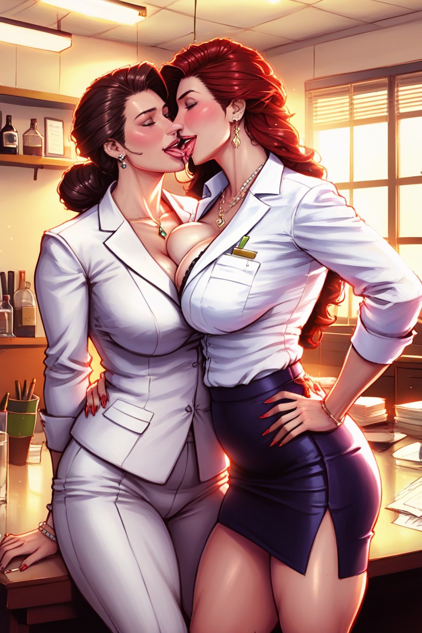 Lesbians In Bank, Executive Dress, Breast Licking Hentai AI Porn