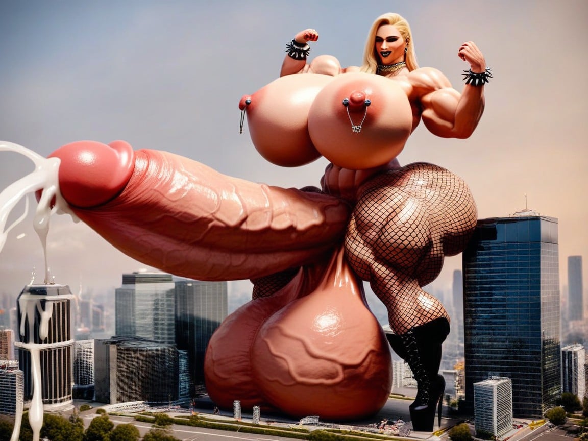 Thicc, Gigantic, Nipple Piercing Shemale AI Porn