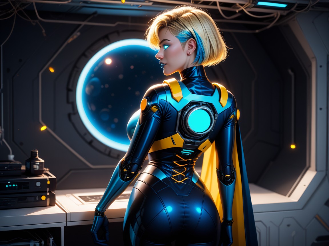 Glowing Eyes, Led Lights On Womans Clothes, Blonde Pixie Hair Hentai AI Porn