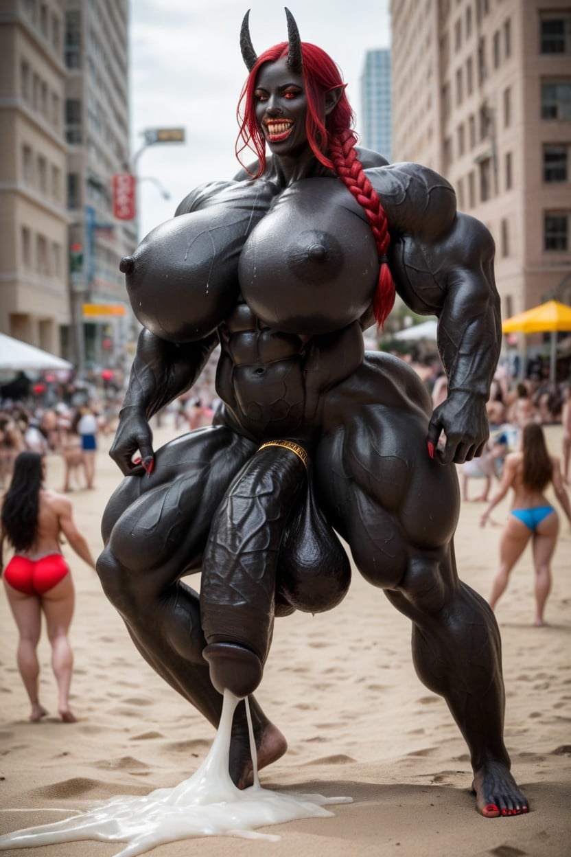 Lots Of People Arounds, Bodybuilder, Gigantic Muscle Shemale AI Porn