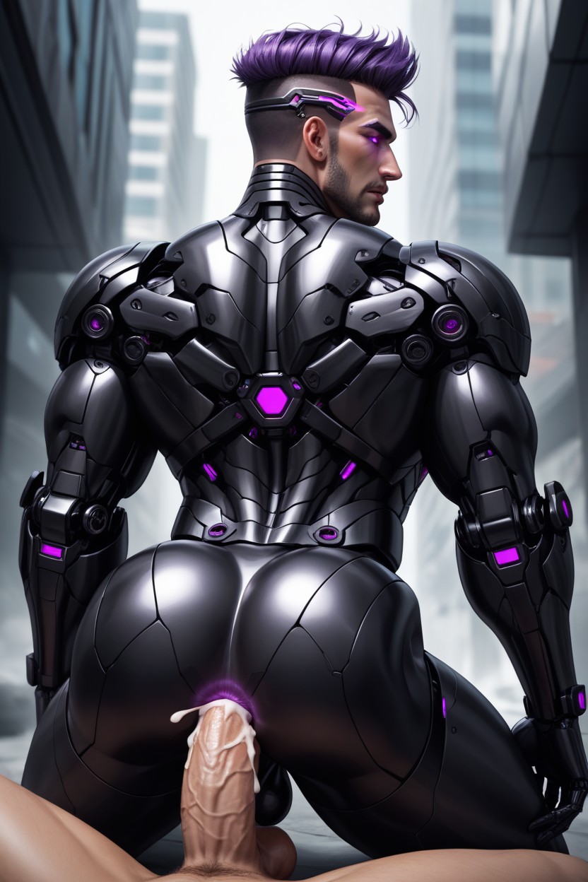 Naked, Side View, Glowing Purple Anus AI Gay Porn