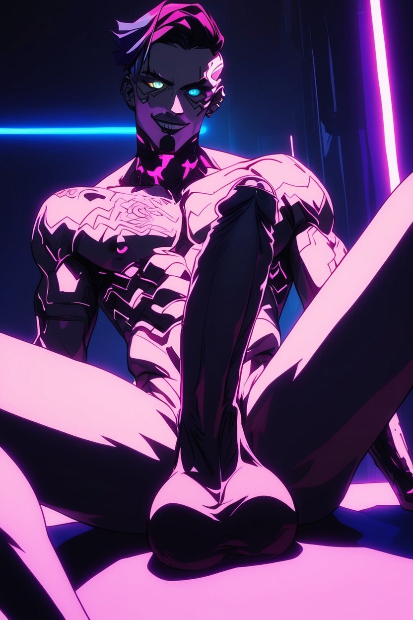 Evil Smirk, Gigantic Balls, Cyberpunk Hacker AI Gay Porn