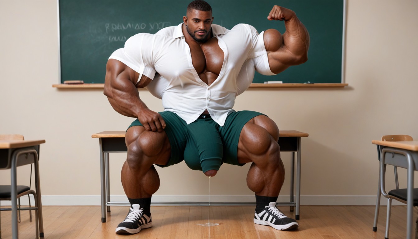 Precum Dripping To The Floor, Dark Green Shorts, Leaking Precum AI Gay Porn