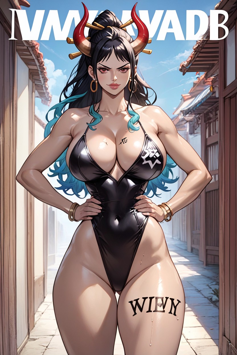 Voluptuous Female, Fully Naked, Magazine Text Hentai AI Porn