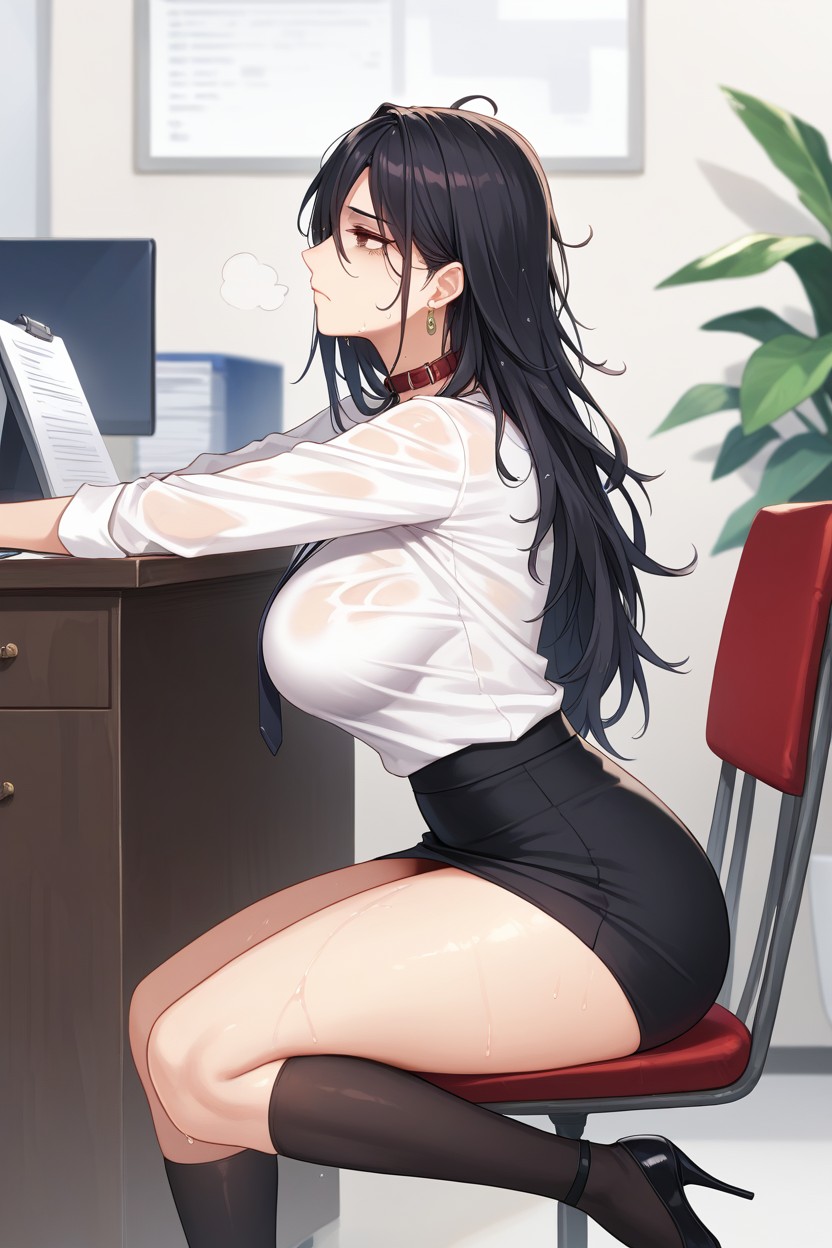 Black Hair, Earrings, Straight Hair Hentai AI Porn