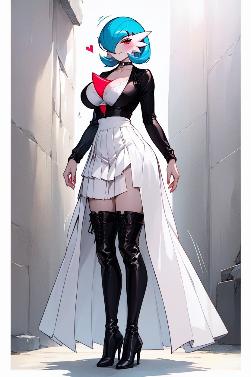 Black Eyeshadow, Long White Skirt, Full BodyHentai IA