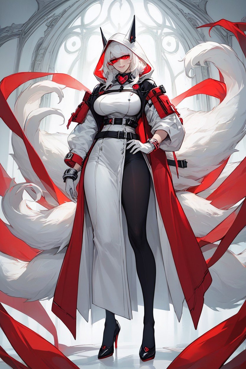 Cartoon Detail, Long White Gloves And The Heart-shift Bracelets On Her Wrists, And She Wears A Visor With A White Bodysuit With Triangular CollarsヘンタイAIポルノ