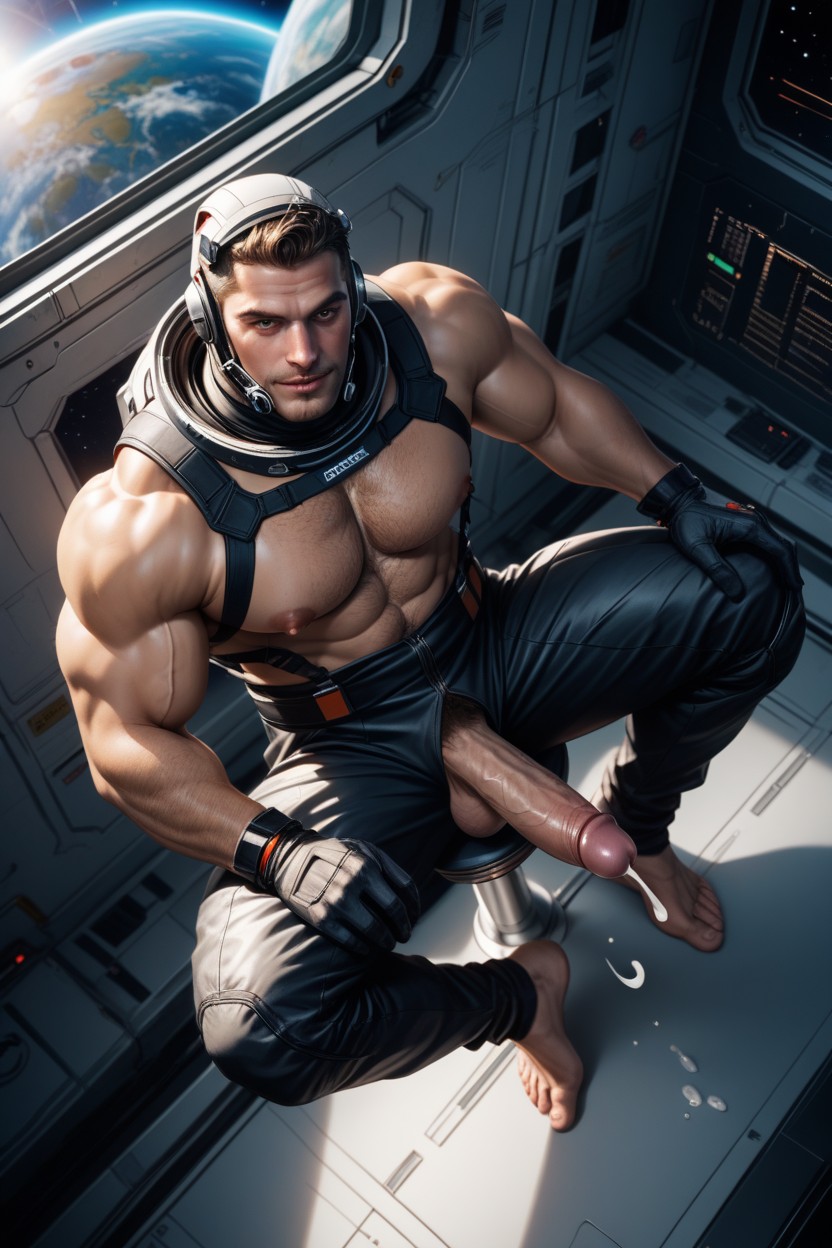 Shiny Pink Glans, Inside Space Station, Handsome AI Gay Porn